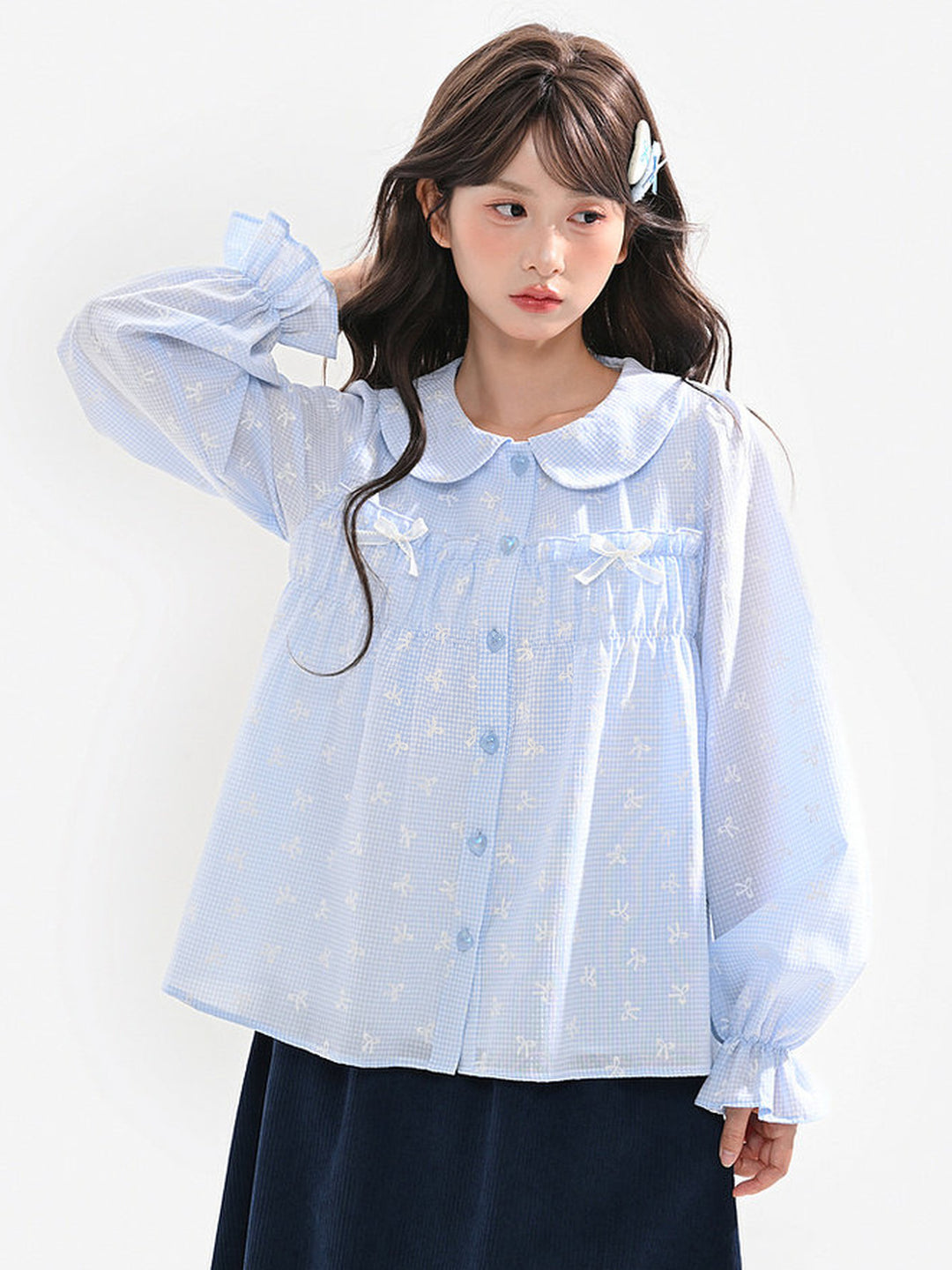 Bow Print Peter Pan Collar Blouse