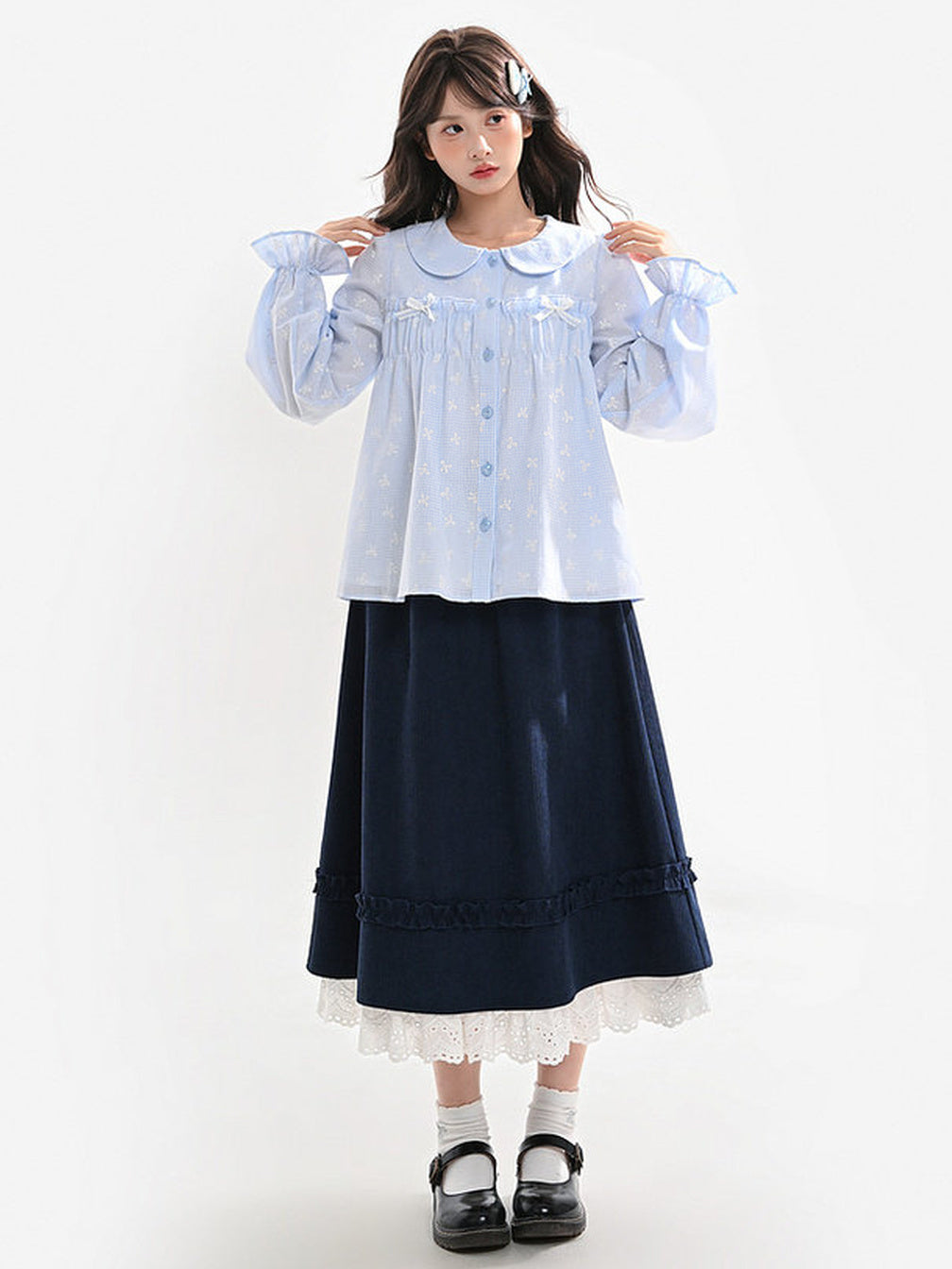 Bow Print Peter Pan Collar Blouse