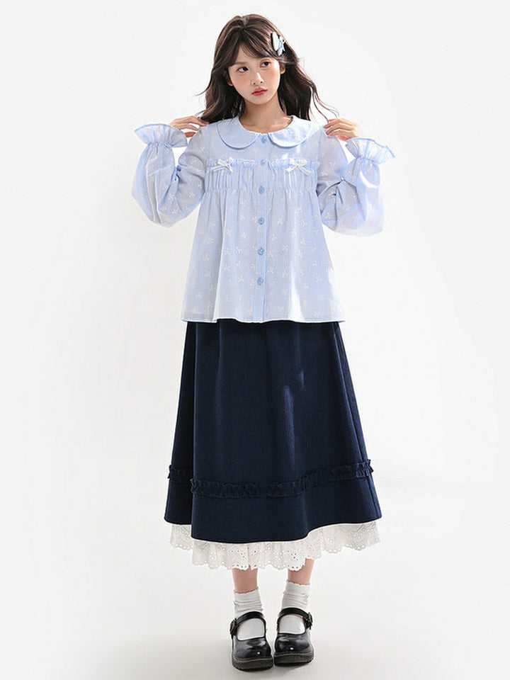 Bow Print Peter Pan Collar Blouse