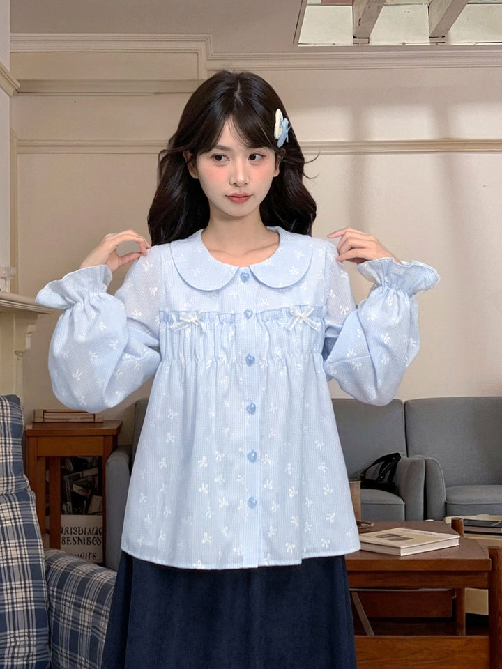 Bow Print Peter Pan Collar Blouse