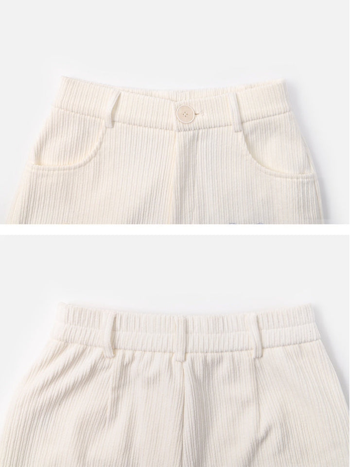 Plush Cat and Bow Ribbed Pants