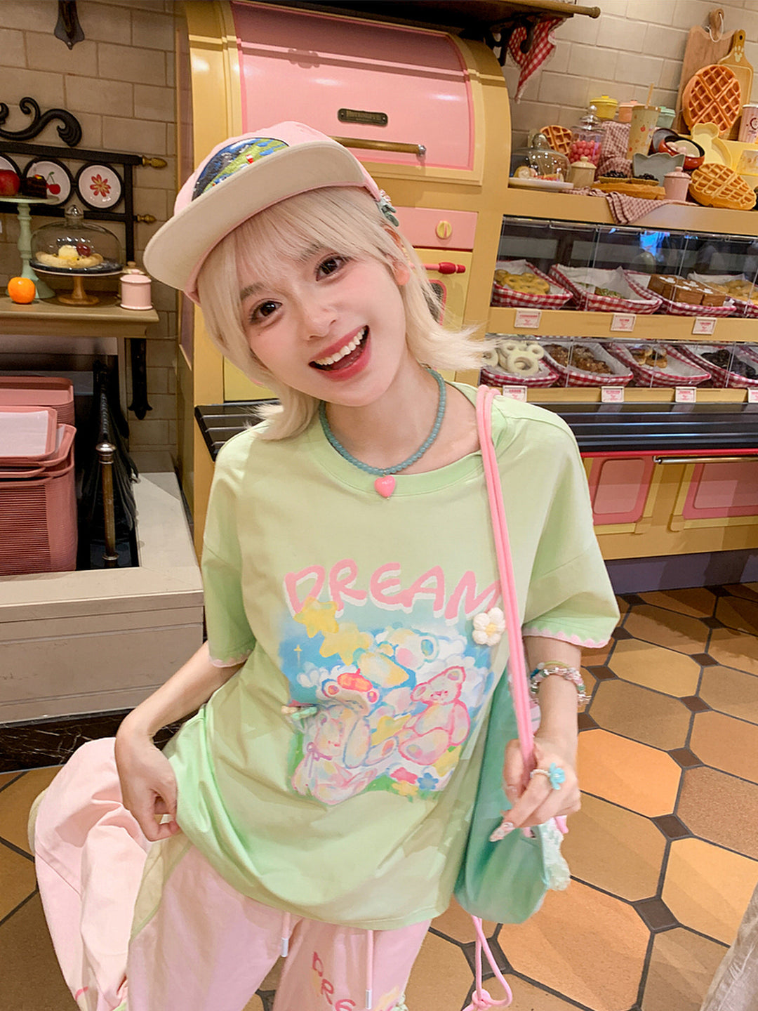 Dream Bear Flower Graphic T-Shirt