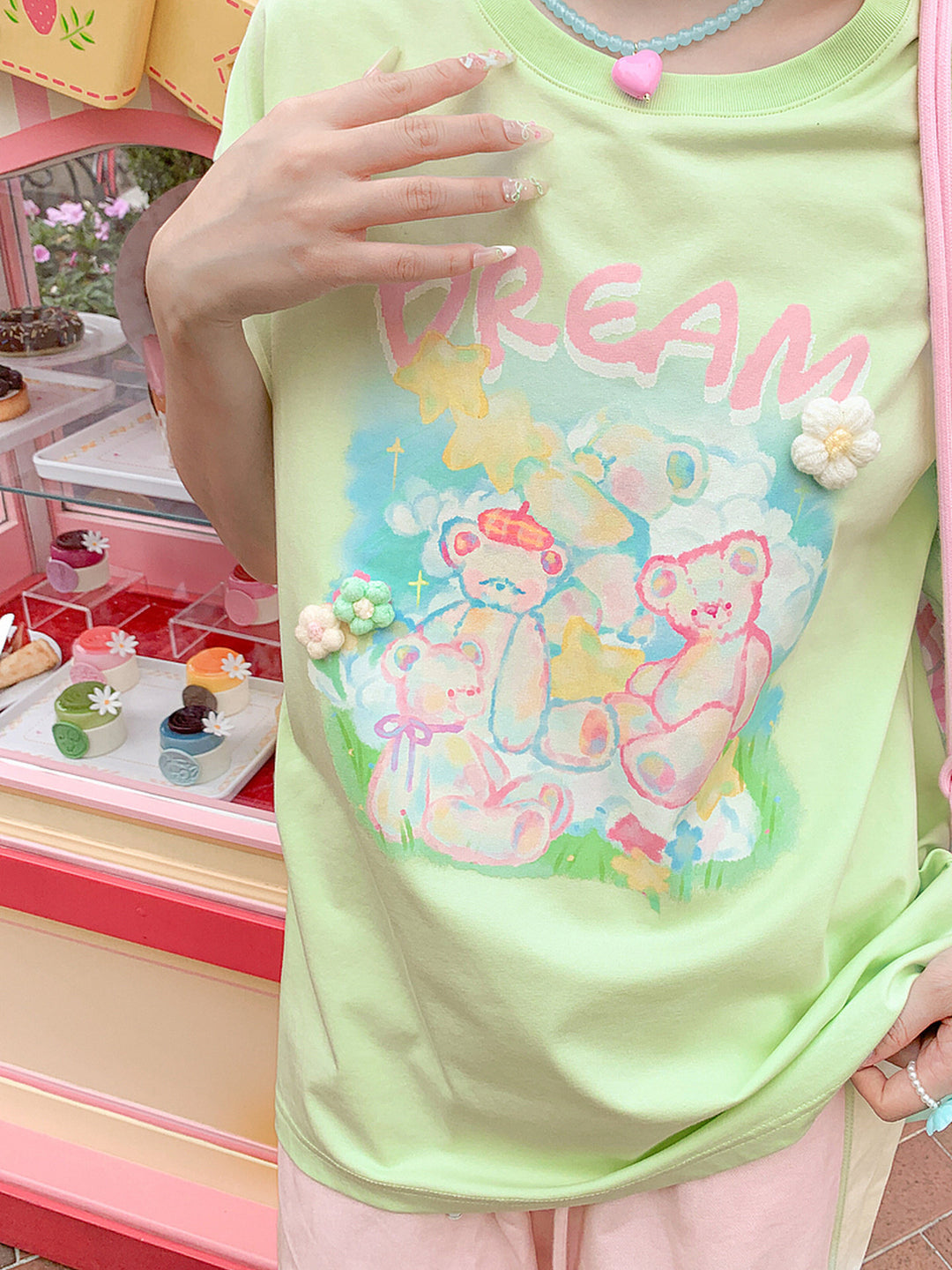 Dream Bear Flower Graphic T-Shirt