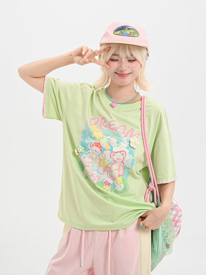 Dream Bear Flower Graphic T-Shirt