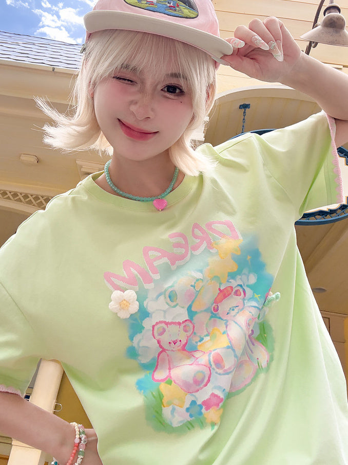 Dream Bear Flower Graphic T-Shirt