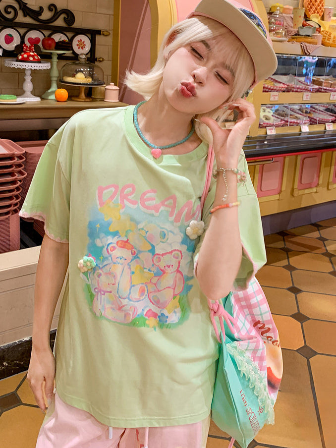 Dream Bear Flower Graphic T-Shirt