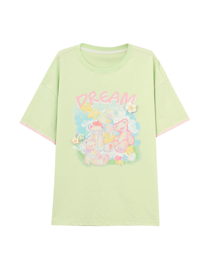 Dream Bear Flower Graphic T-Shirt