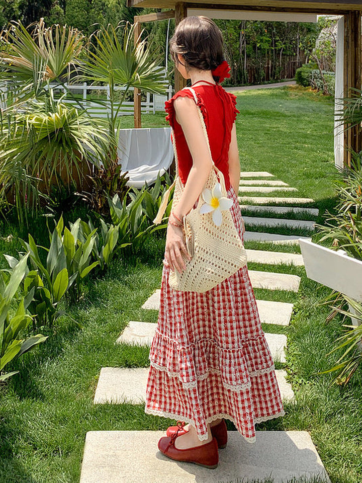 Cherry Plaid Ruffle Tank Top
