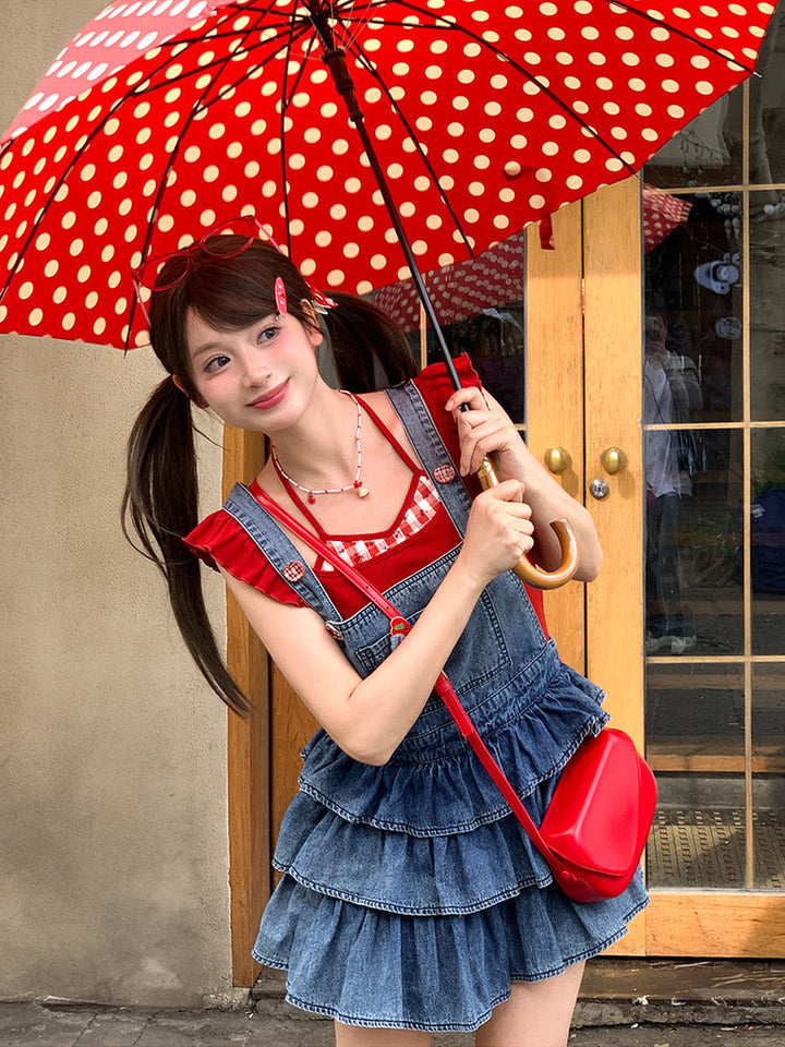 Cherry Plaid Ruffle Tank Top