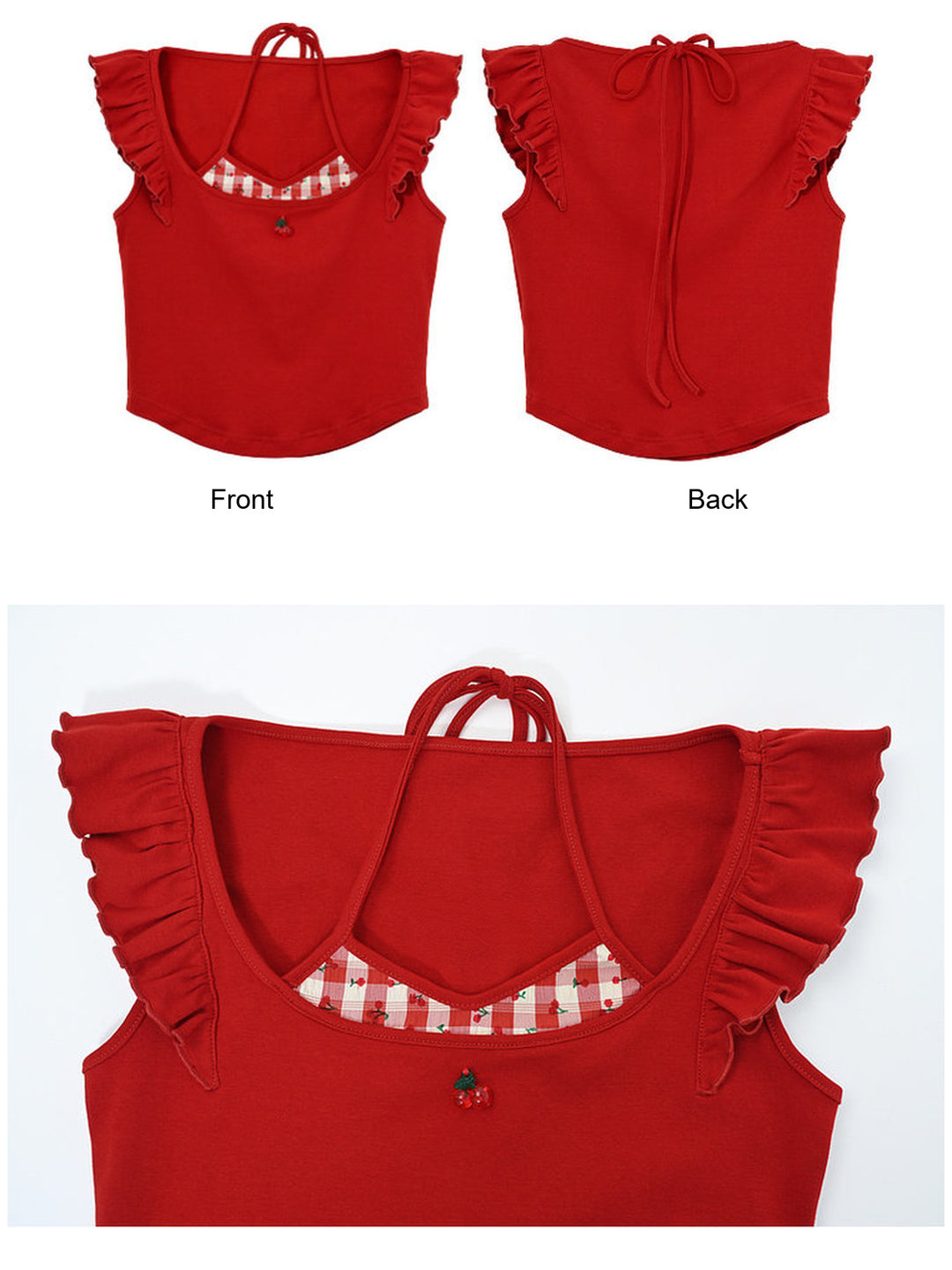 Cherry Plaid Ruffle Tank Top