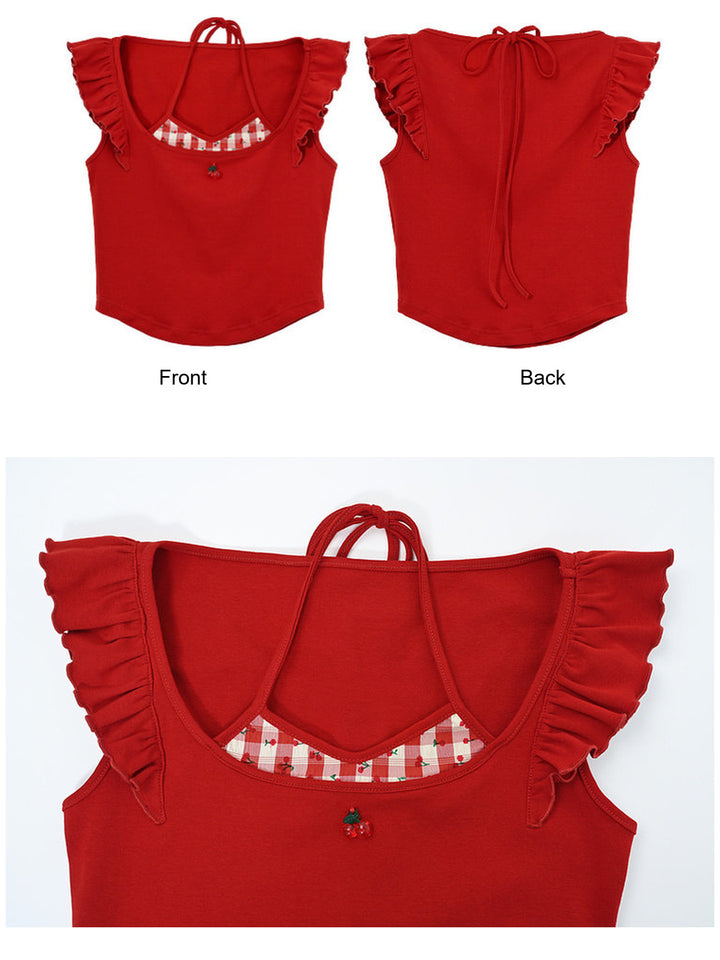 Cherry Plaid Ruffle Tank Top