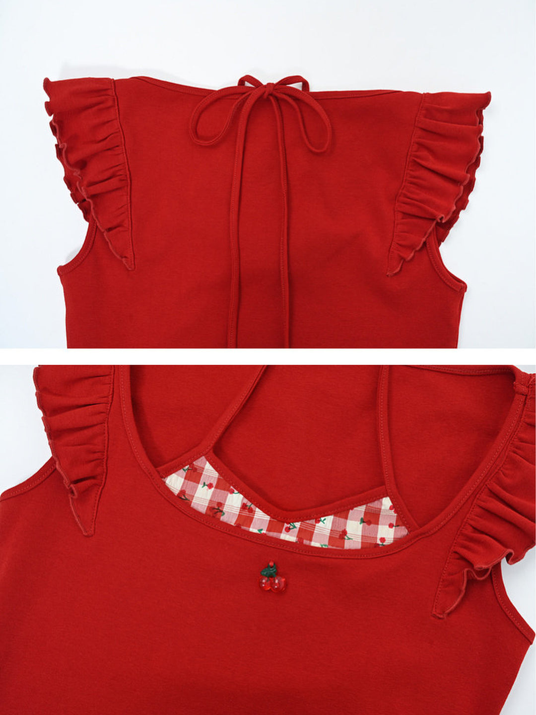 Cherry Plaid Ruffle Tank Top