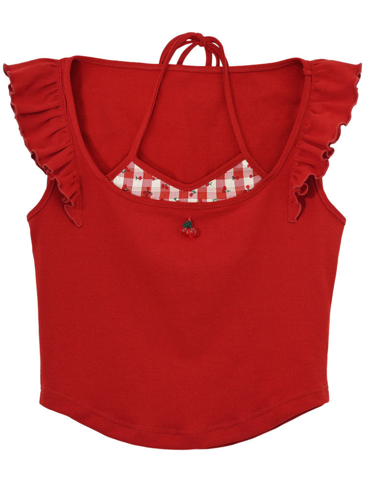 Cherry Plaid Ruffle Tank Top