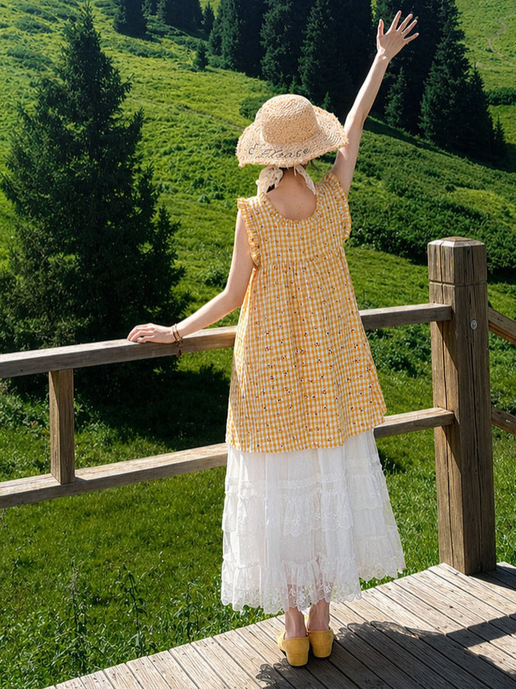 Yellow Cherry Gingham Babydoll Dress
