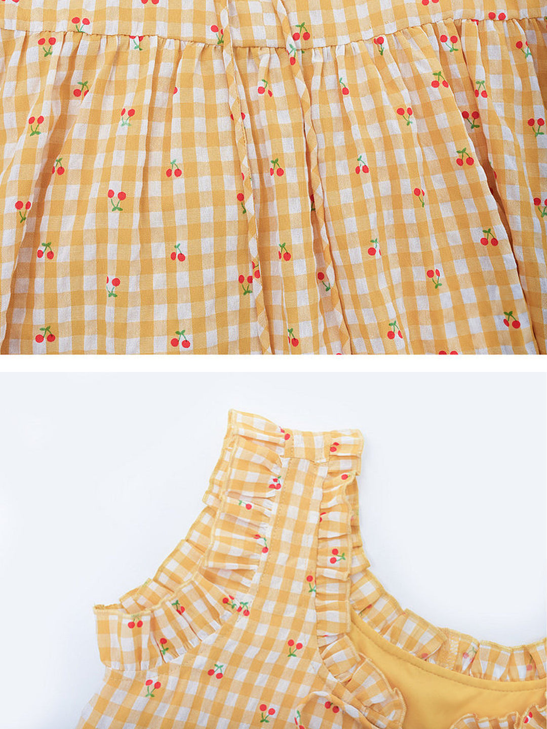 Yellow Cherry Gingham Babydoll Dress