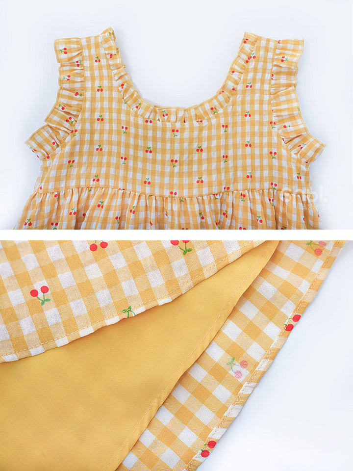Yellow Cherry Gingham Babydoll Dress