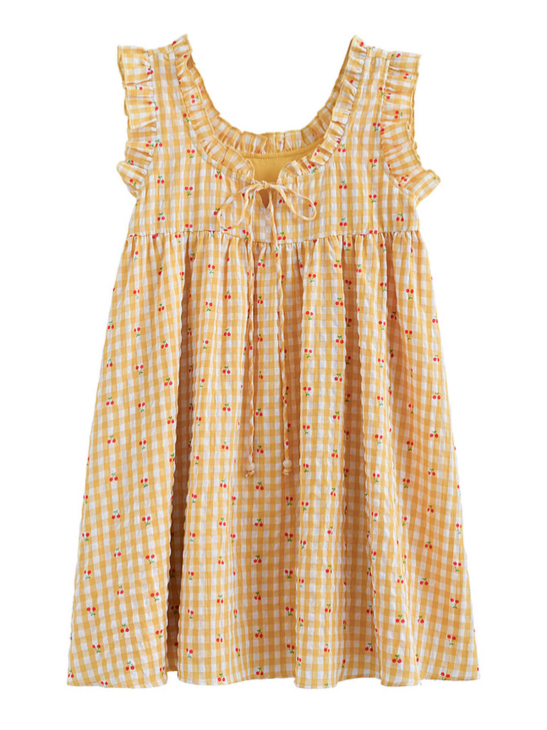 Yellow Cherry Gingham Babydoll Dress