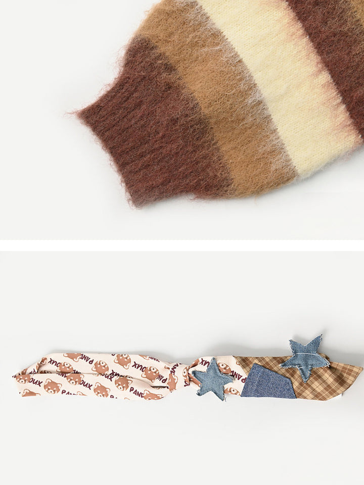 Brown Striped Fuzzy Polo Sweater