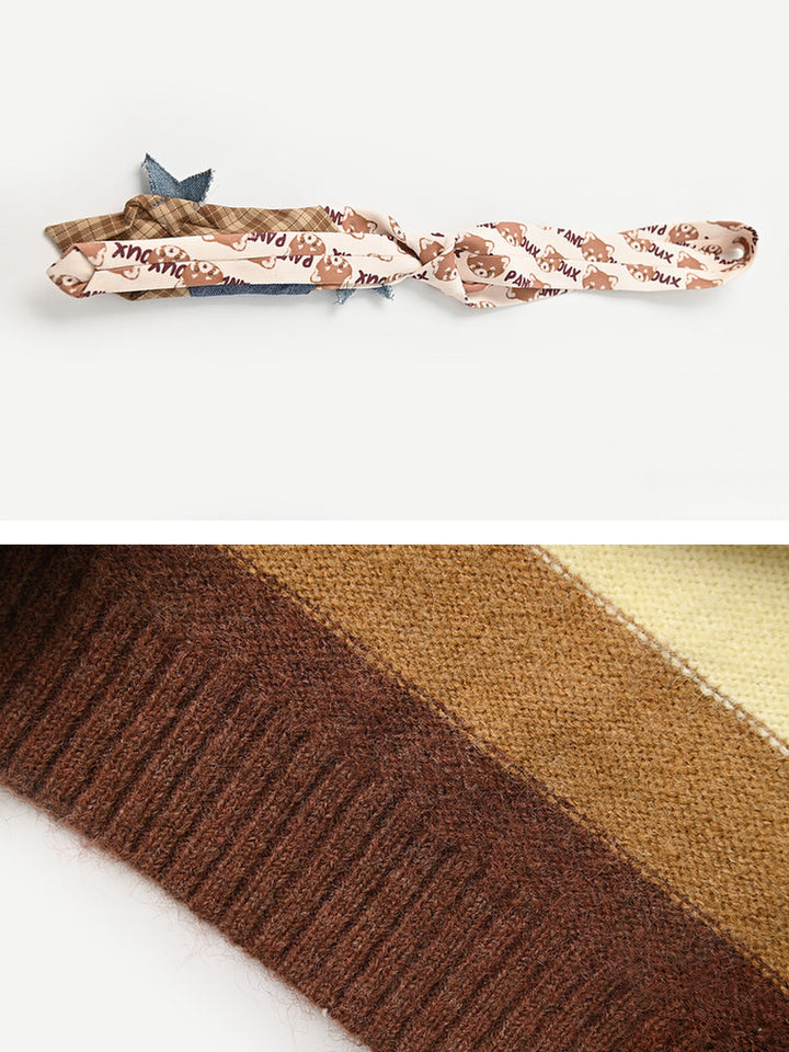 Brown Striped Fuzzy Polo Sweater