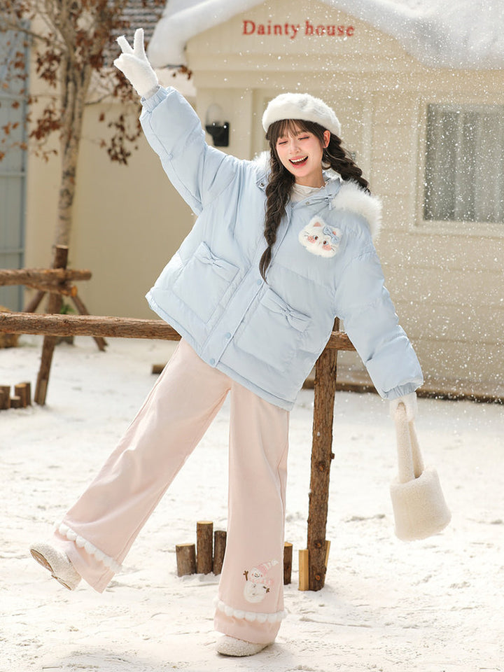 Snowman Pom-Pom Wide Leg Pants