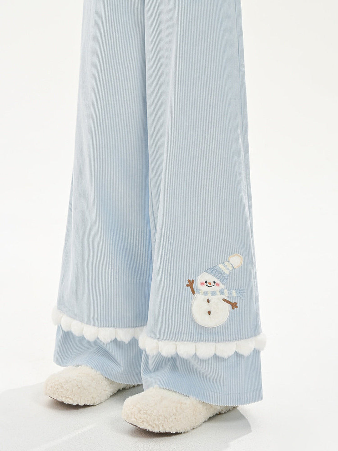Snowman Pom-Pom Wide Leg Pants