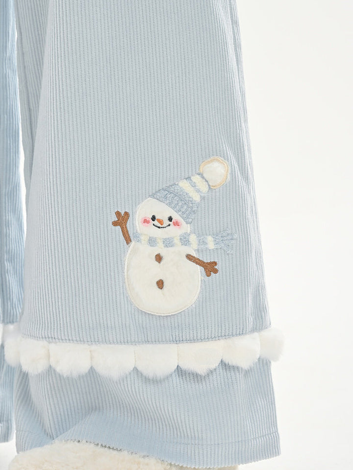 Snowman Pom-Pom Wide Leg Pants
