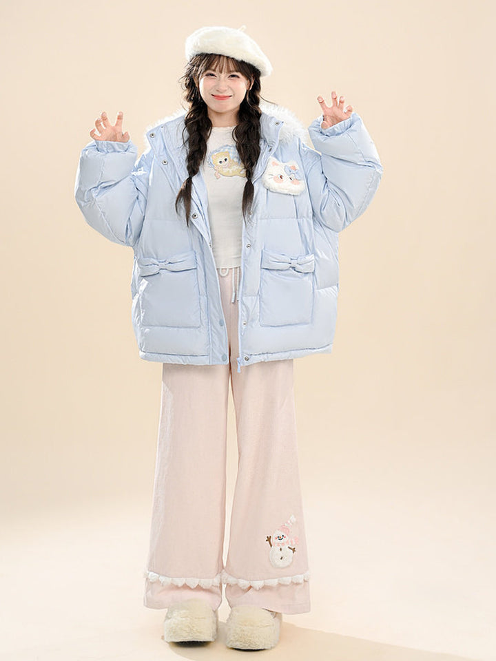 Snowman Pom-Pom Wide Leg Pants