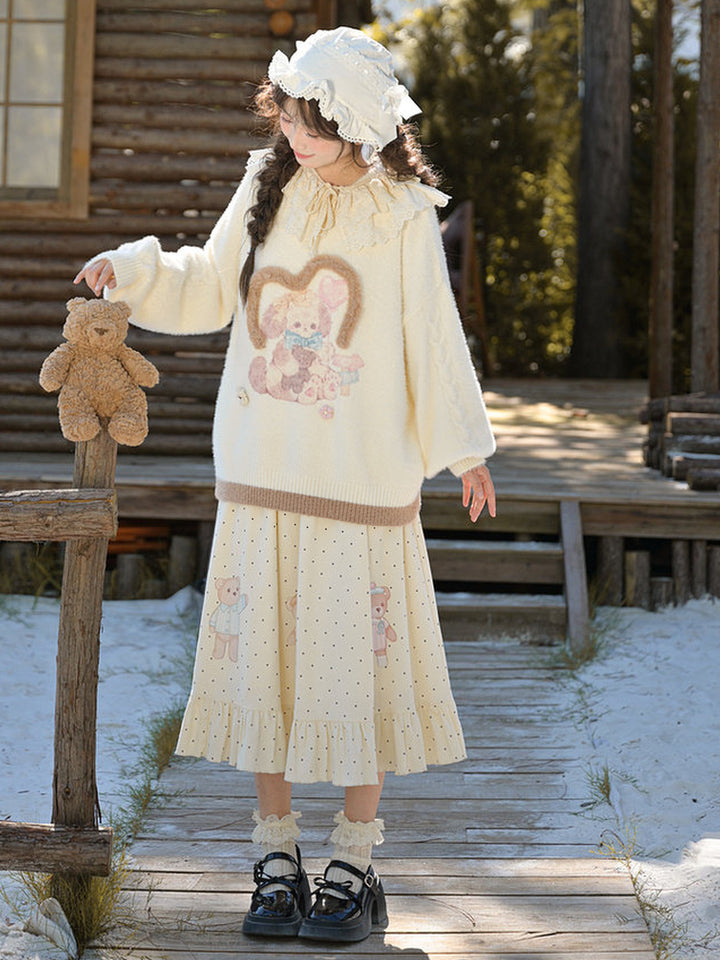 Kawaii Bunny and Bear Graphic Sweater
