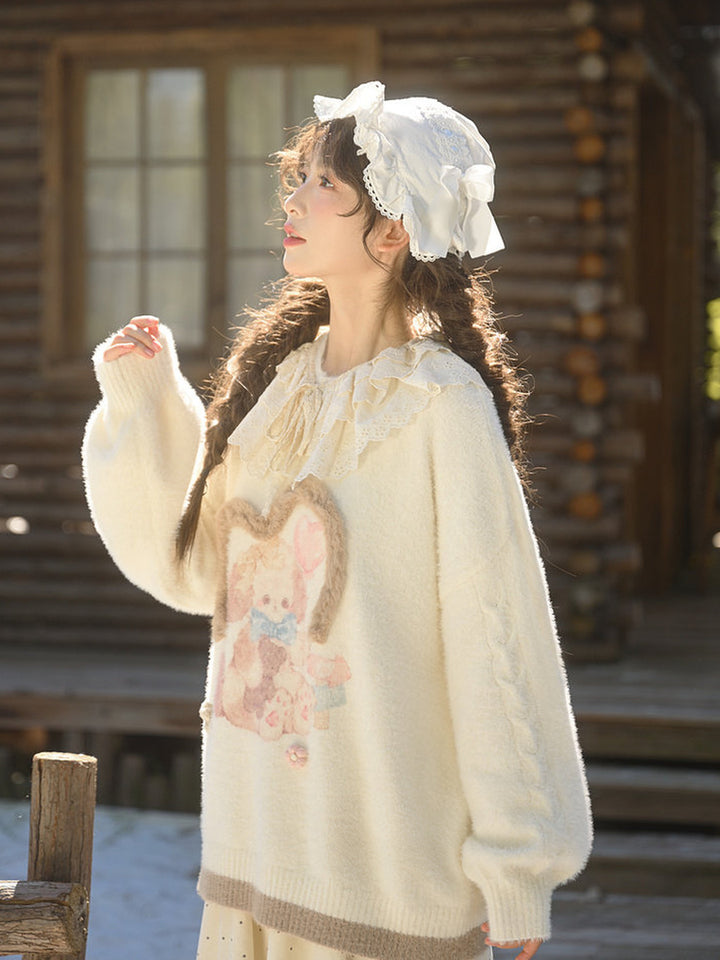 Kawaii Bunny and Bear Graphic Sweater