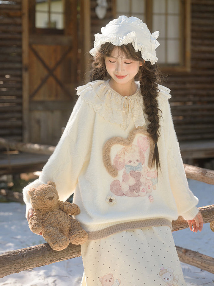 Kawaii Bunny and Bear Graphic Sweater