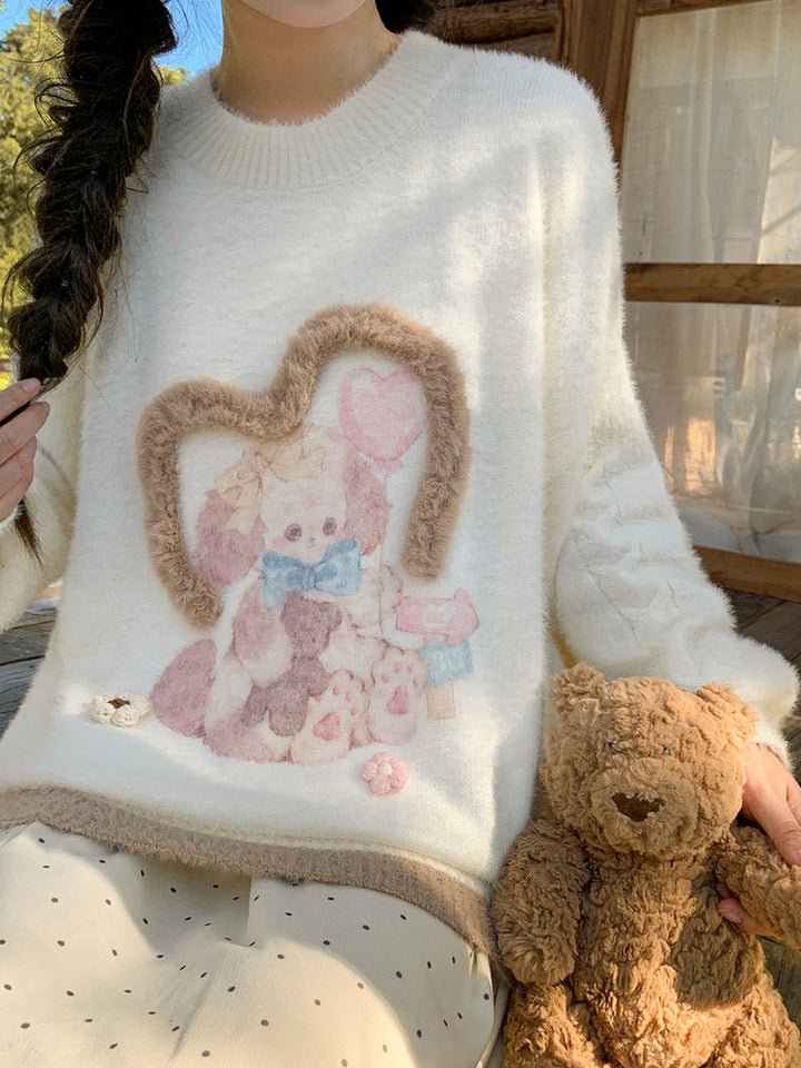 Kawaii Bunny and Bear Graphic Sweater