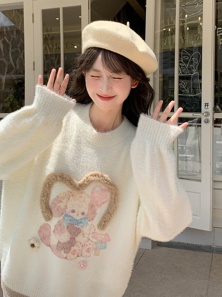 Kawaii Bunny and Bear Graphic Sweater