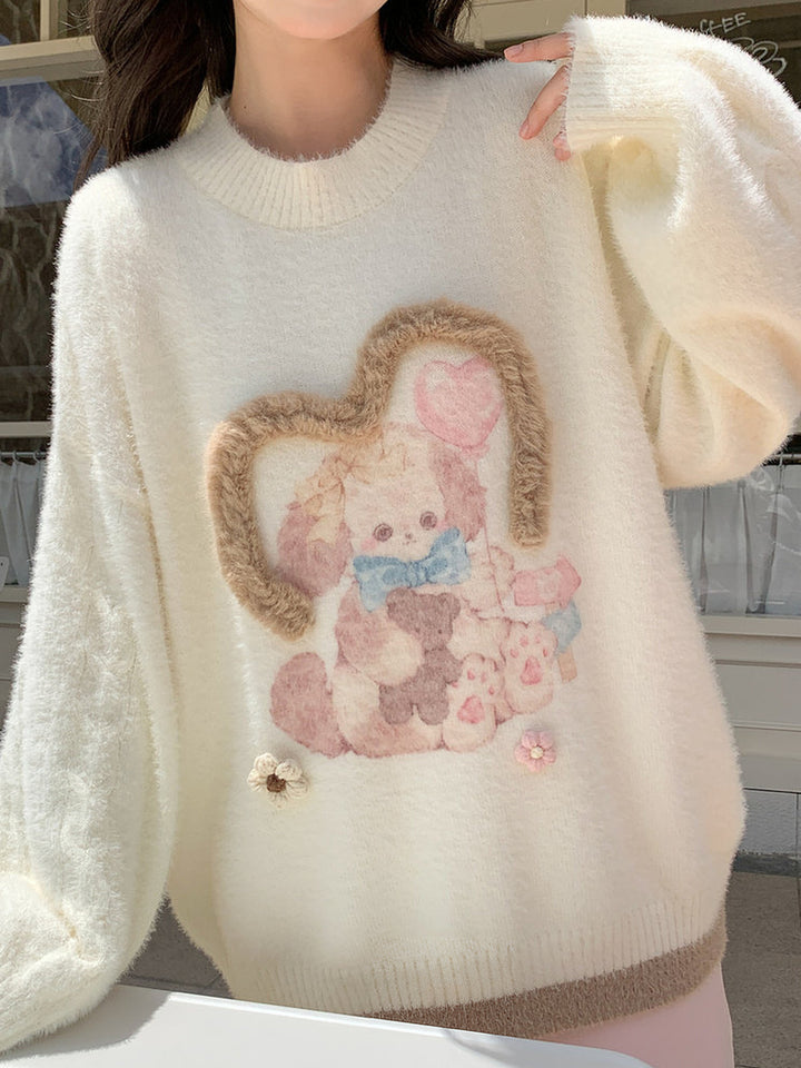 Kawaii Bunny and Bear Graphic Sweater