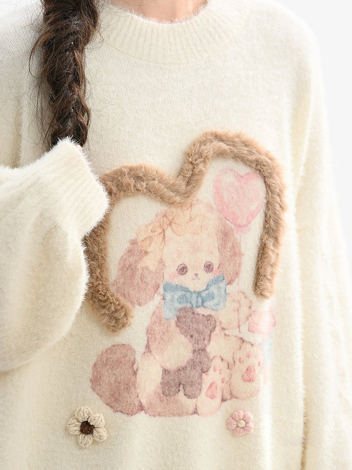Kawaii Bunny and Bear Graphic Sweater