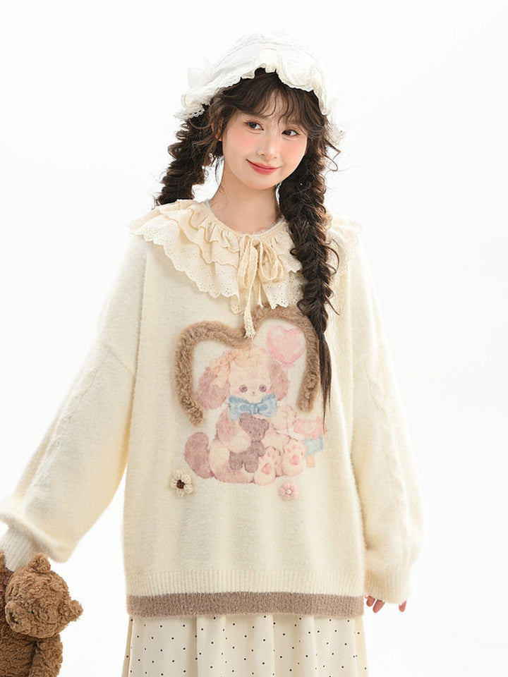 Kawaii Bunny and Bear Graphic Sweater