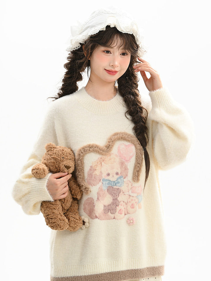 Kawaii Bunny and Bear Graphic Sweater