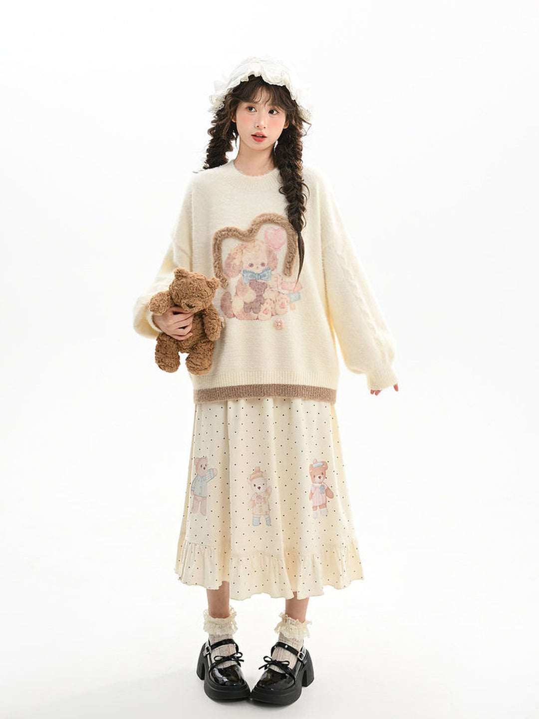 Kawaii Bunny and Bear Graphic Sweater