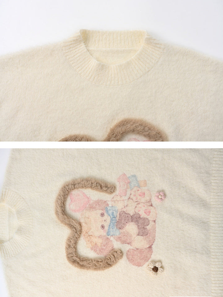 Kawaii Bunny and Bear Graphic Sweater