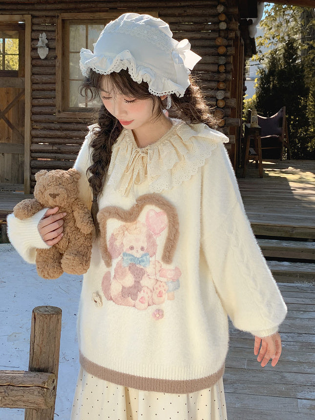 Kawaii Bunny and Bear Graphic Sweater