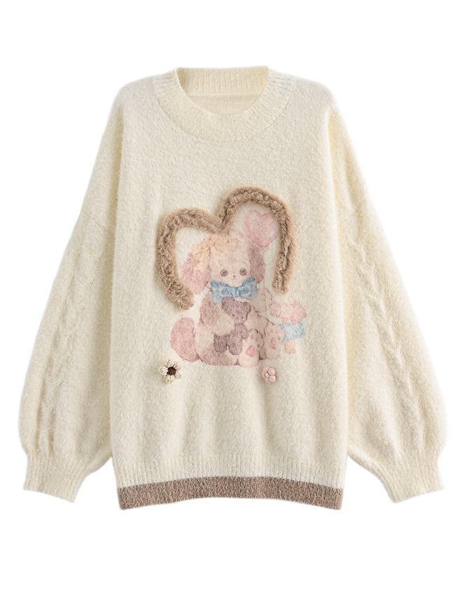 Kawaii Bunny and Bear Graphic Sweater