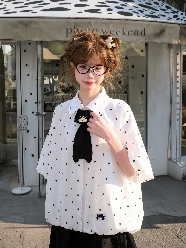 Polka Dot Cat Tie Shirt