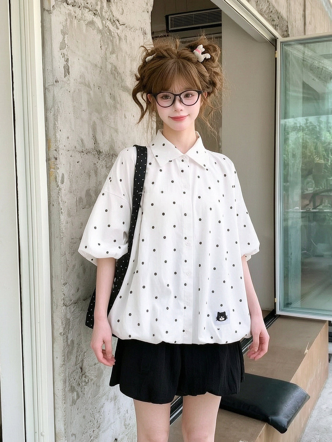 Polka Dot Cat Tie Shirt