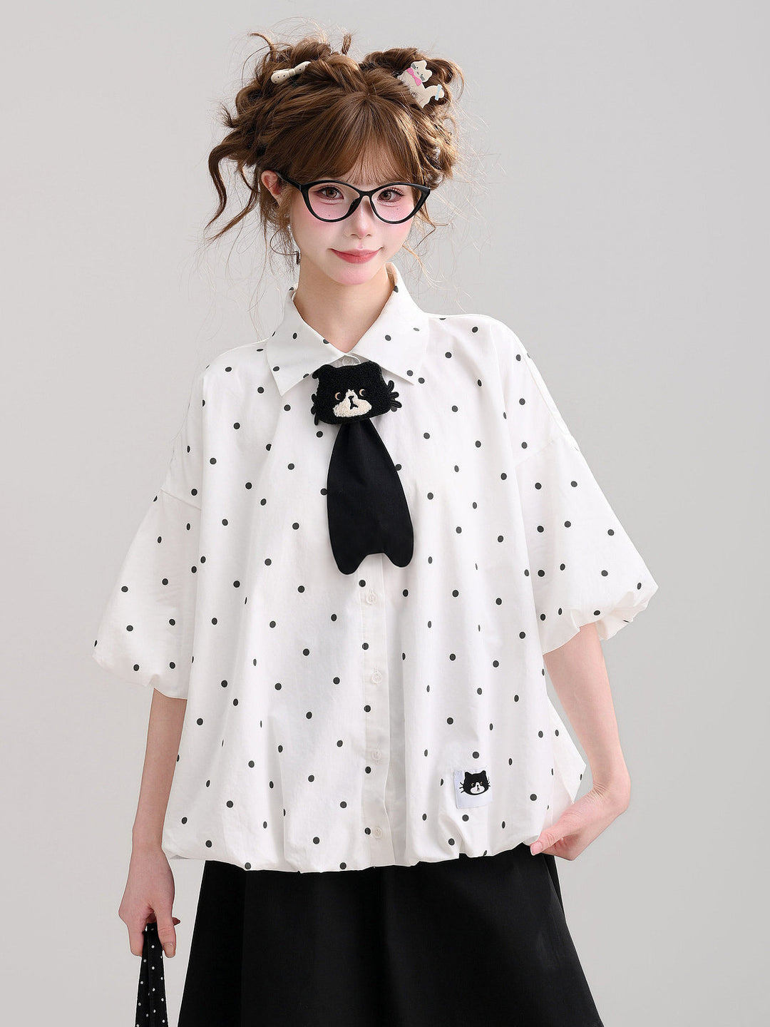 Polka Dot Cat Tie Shirt