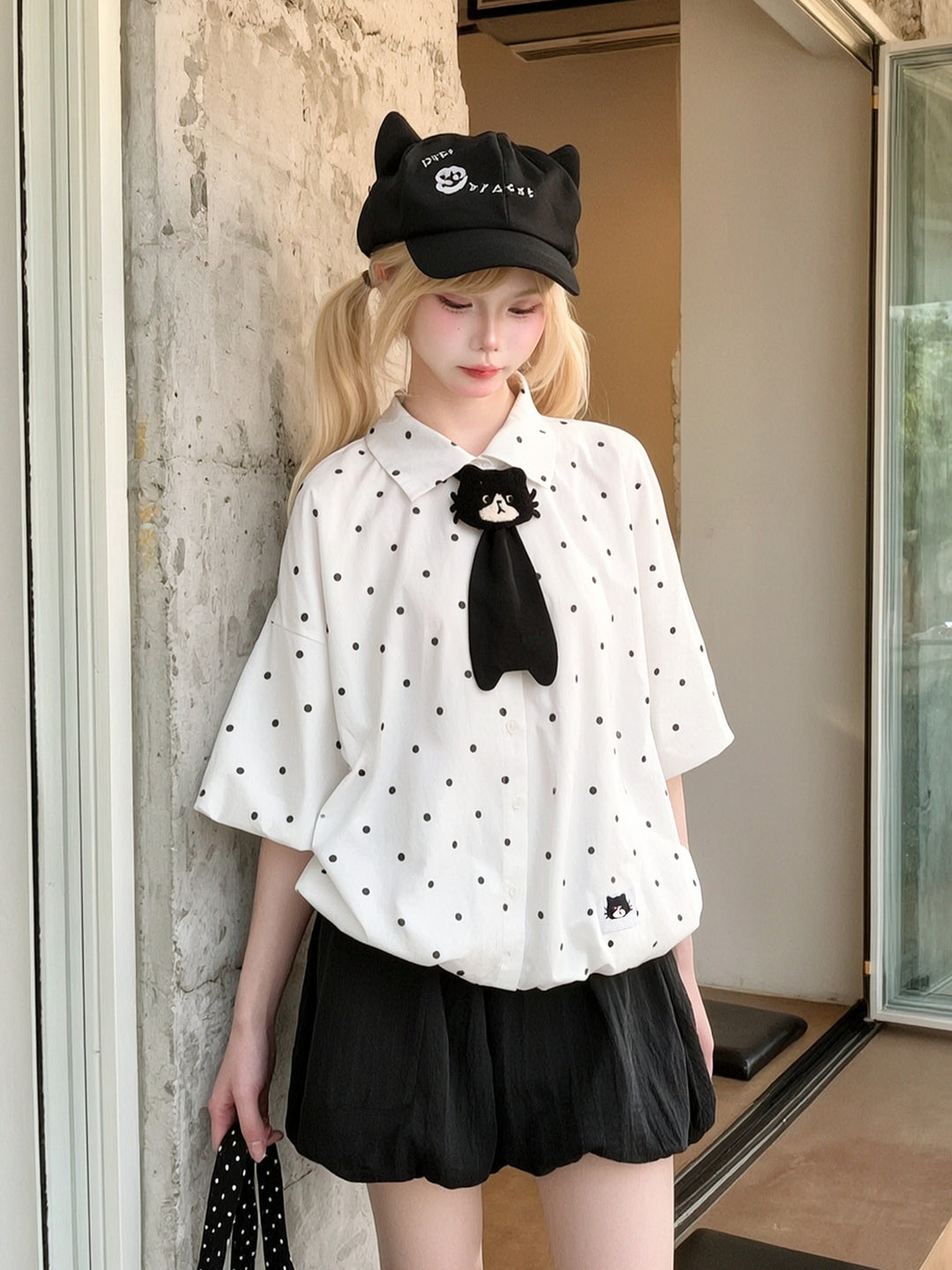 Polka Dot Cat Tie Shirt