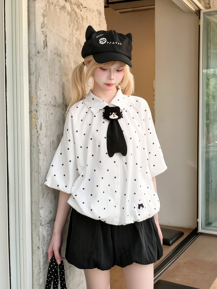 Polka Dot Cat Tie Shirt