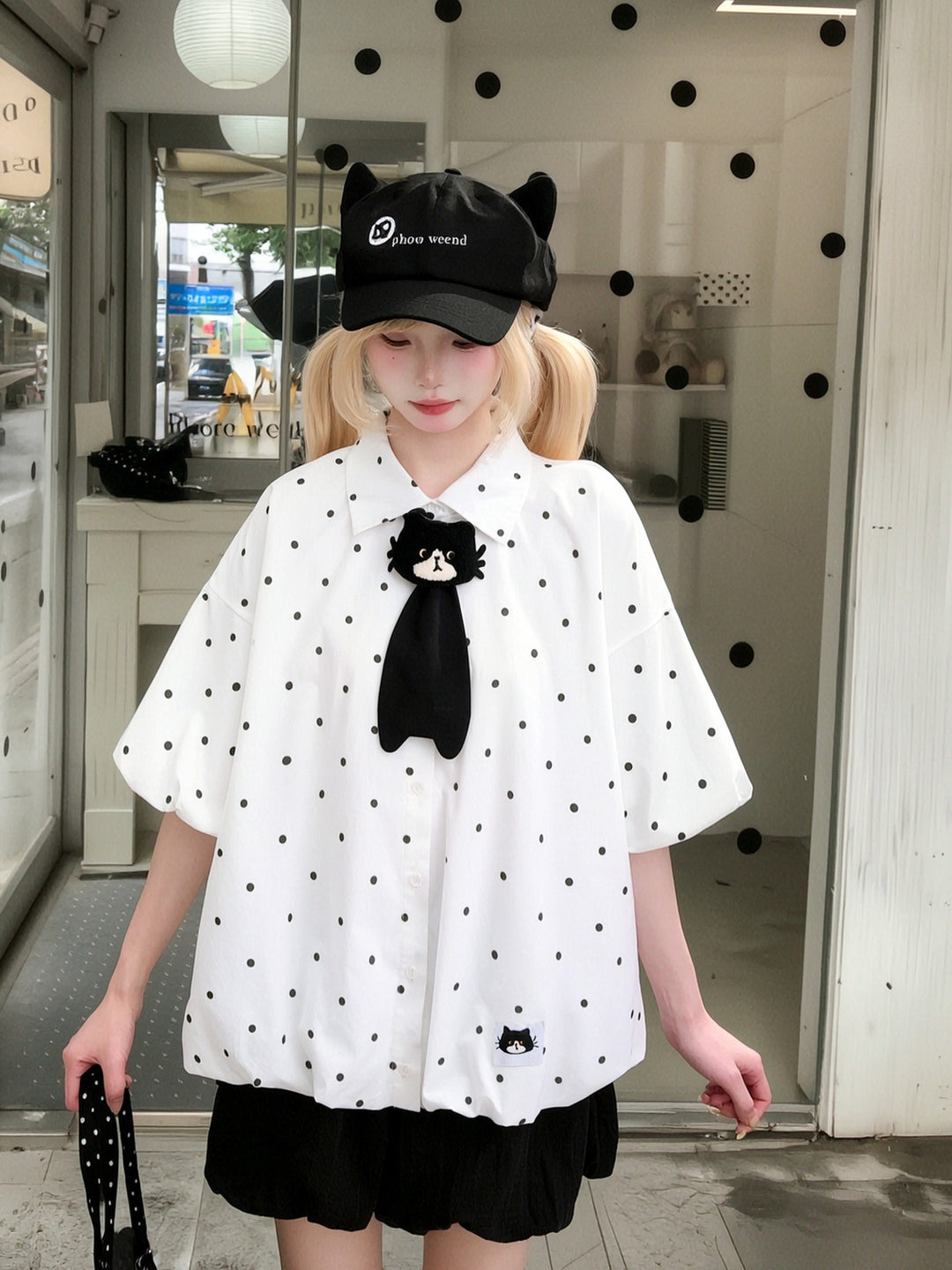 Polka Dot Cat Tie Shirt