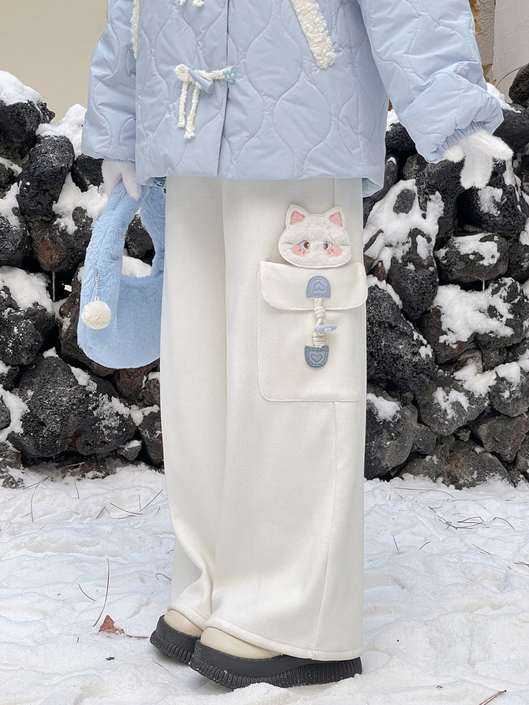 Kawaii Kitten Pocket Wide Leg Pants