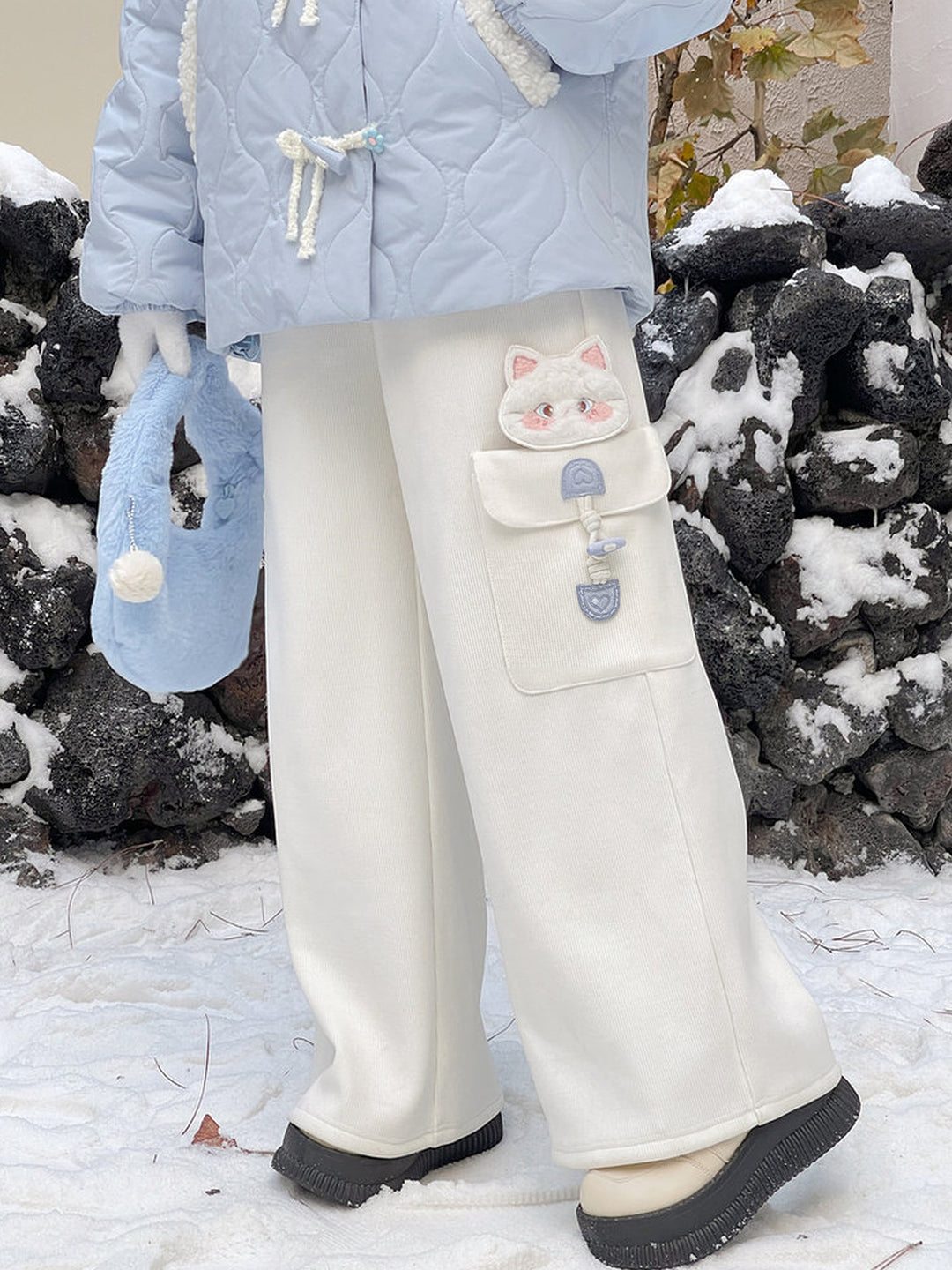 Kawaii Kitten Pocket Wide Leg Pants