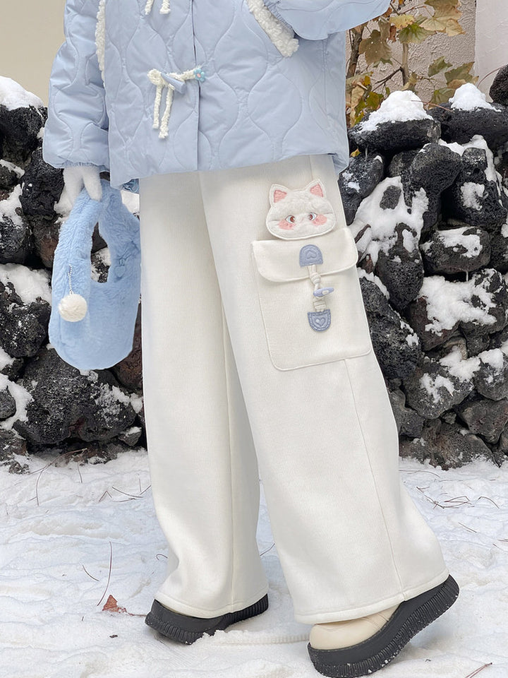 Kawaii Kitten Pocket Wide Leg Pants