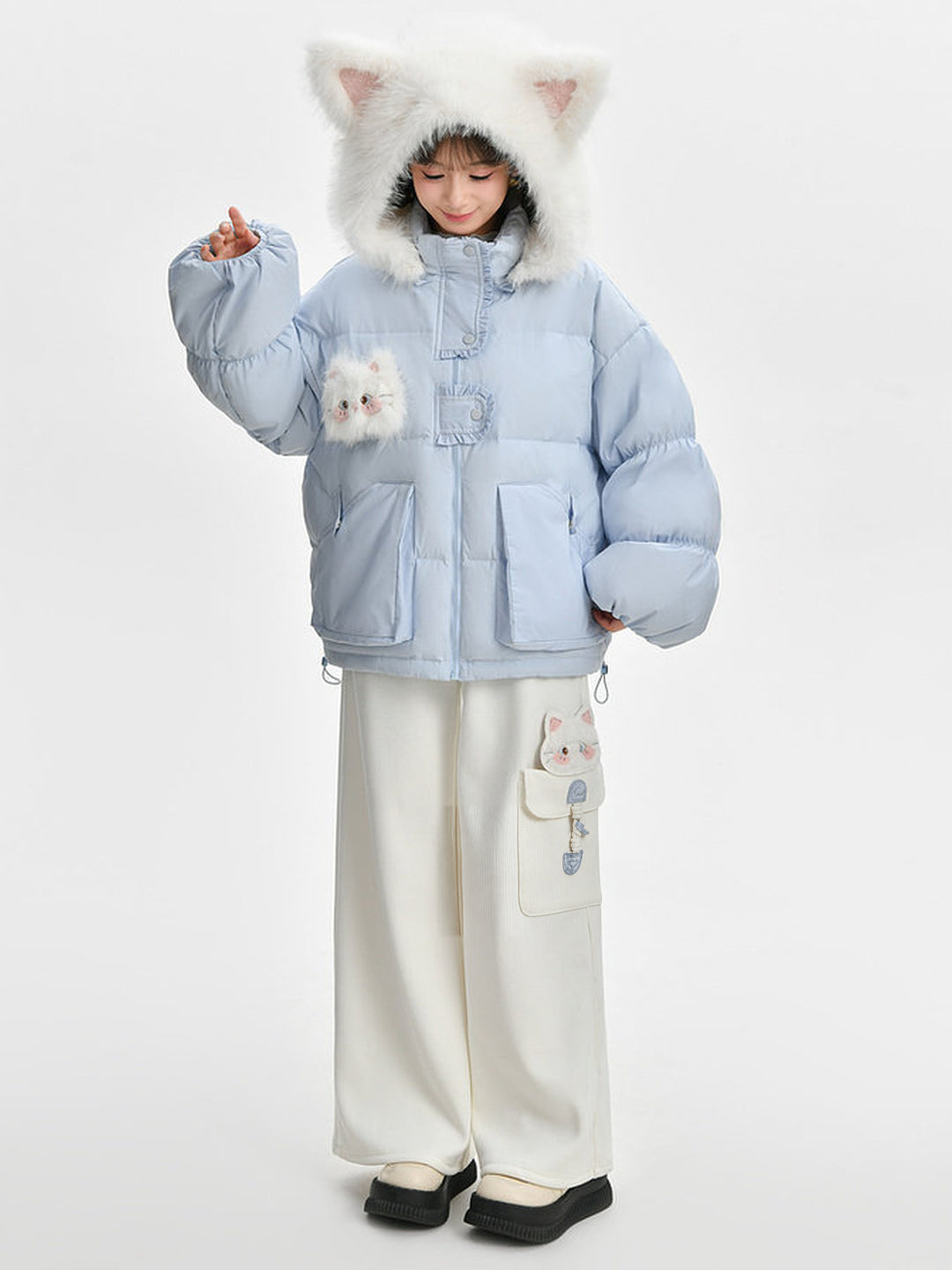 Kawaii Kitten Pocket Wide Leg Pants
